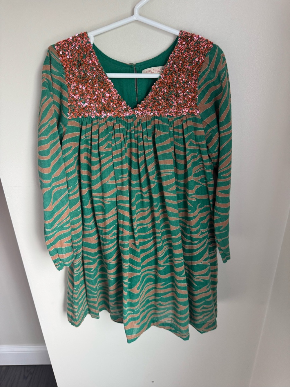 Pink Chicken Green Sequin Dress Size 6Y